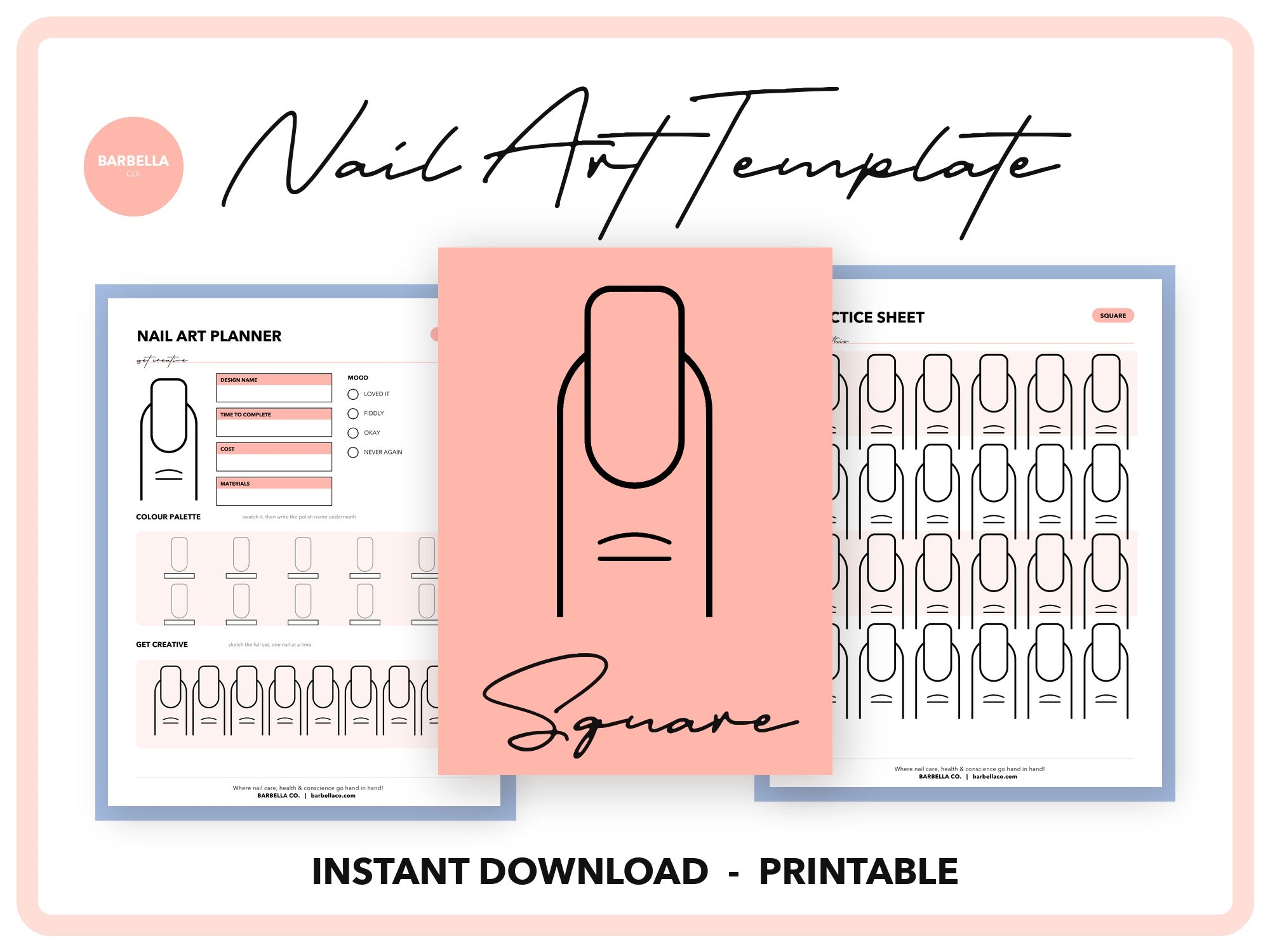 Square Nail Template, Printable Nail Art Planner
